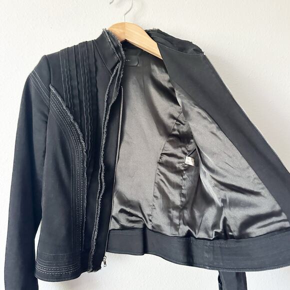 Elie Tahari Black Cotton Denim City Moto Zip Front Jacket Women’s Size Medium - Picture 5 of 16